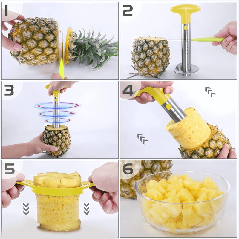 OOKUU Pineapple Corer Cutter, Stainless Steel Fruit Peeler Slicer - Upgraded, Reinforced Thicker Blade, Core Remover with Measure Mark, Kitchen Tool for Diced Pineapple Rings - Image 3